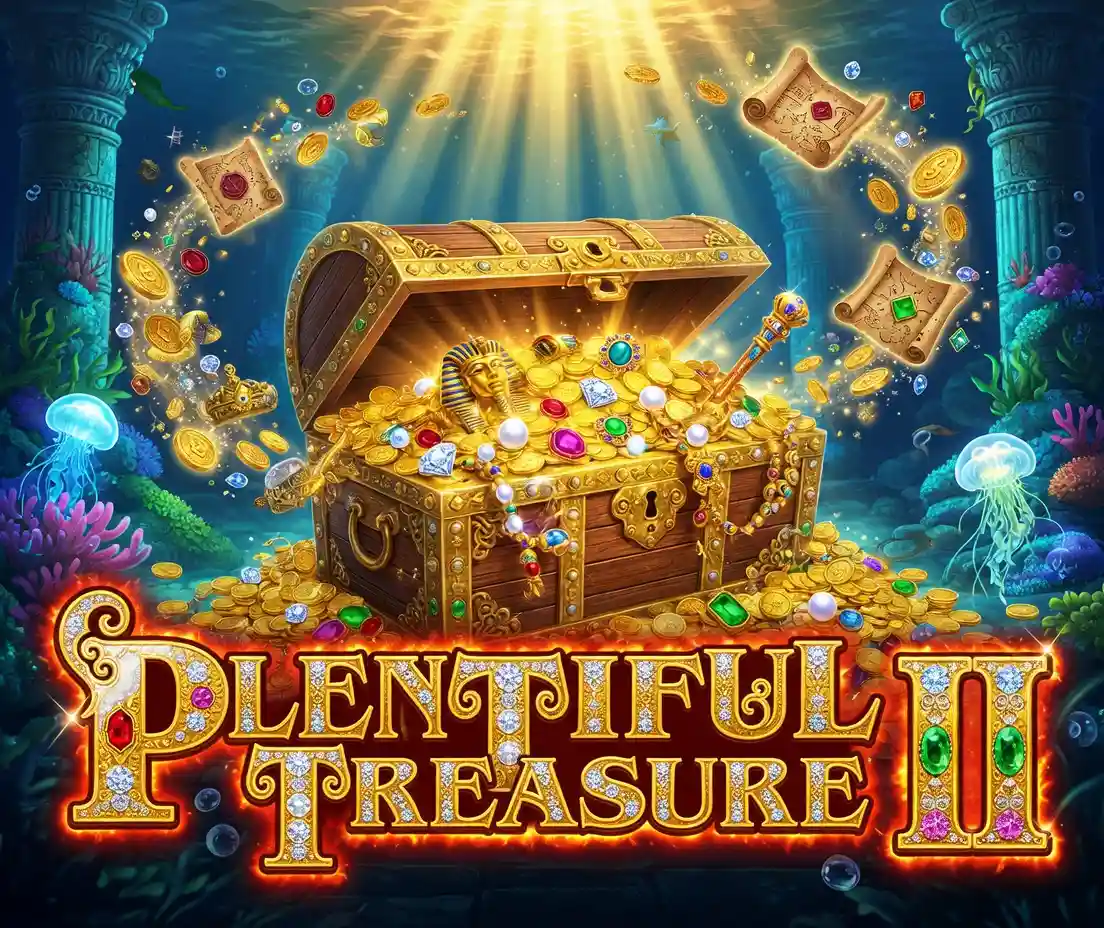 Plentiful Treasure pokie with gold chest